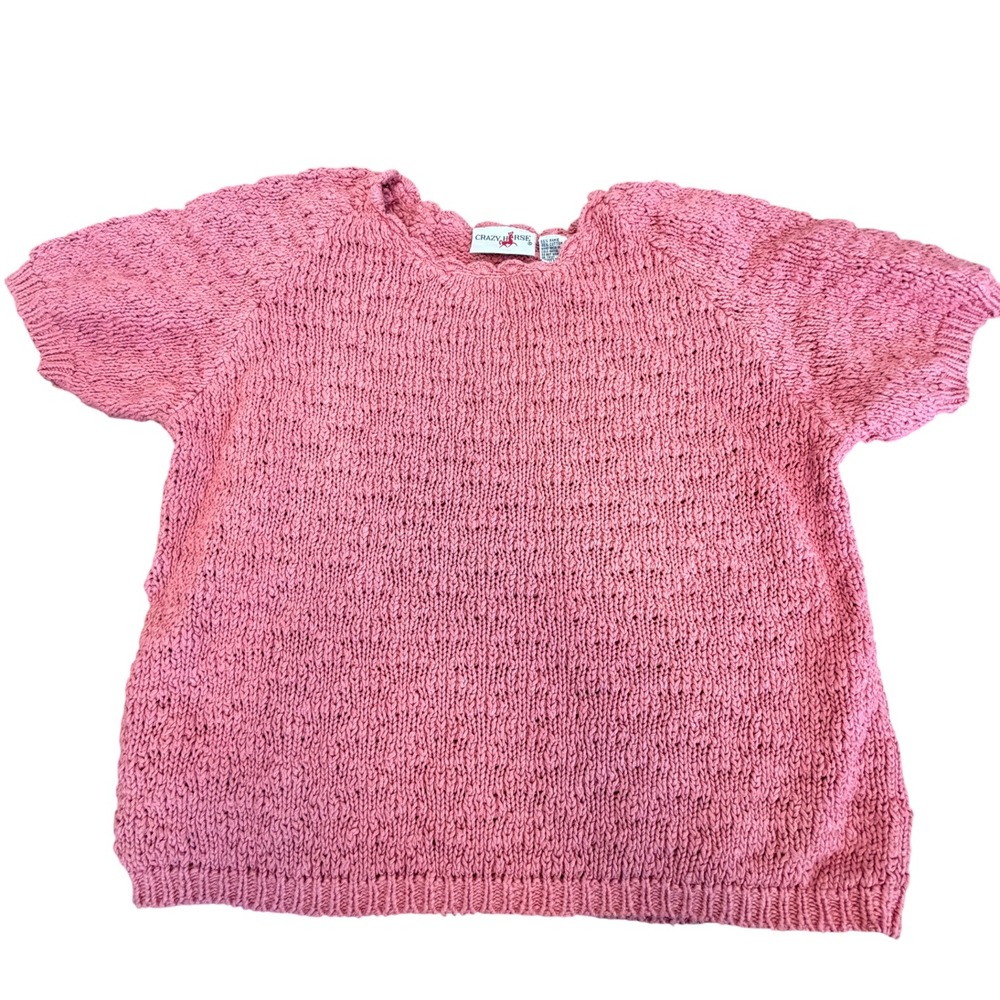 Vintage 80s Crazy Horse Sweater Short Sleeve Peach Women's‎